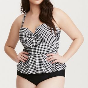 NWT Torrid gingham print tie front peplum swim top